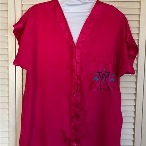 VTG 80s Inhibitions Vibrant Pink long ButtonUp Night Shirt Pajama w/pocket (M)